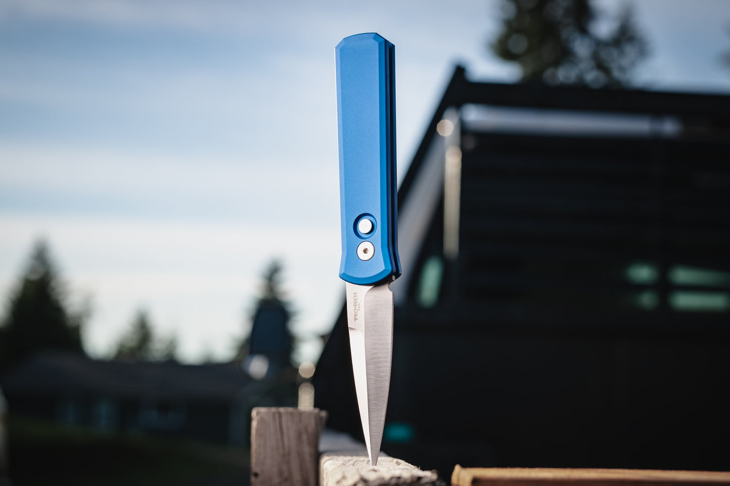 Pro-Tech Godson Automatic Knife, Blue Aluminum Handle, Satin Blade, 3.15″, Made in USA (721-SATIN BLUE)