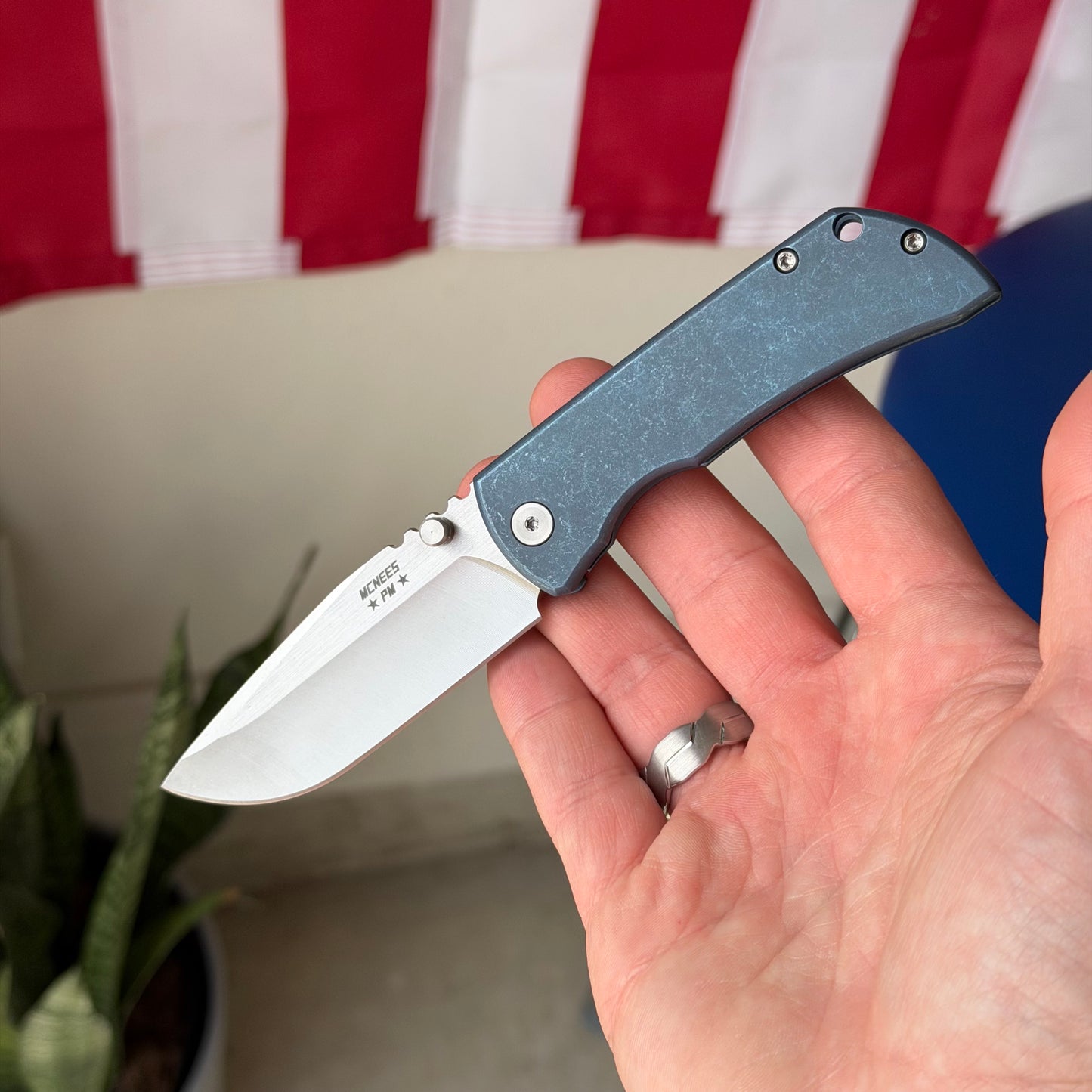 McNees PM MAC 2 GEN 2, 3″ Blade, Blue Anodized Titanium, MagnaCut Hollow Grind, Made in USA (2441)