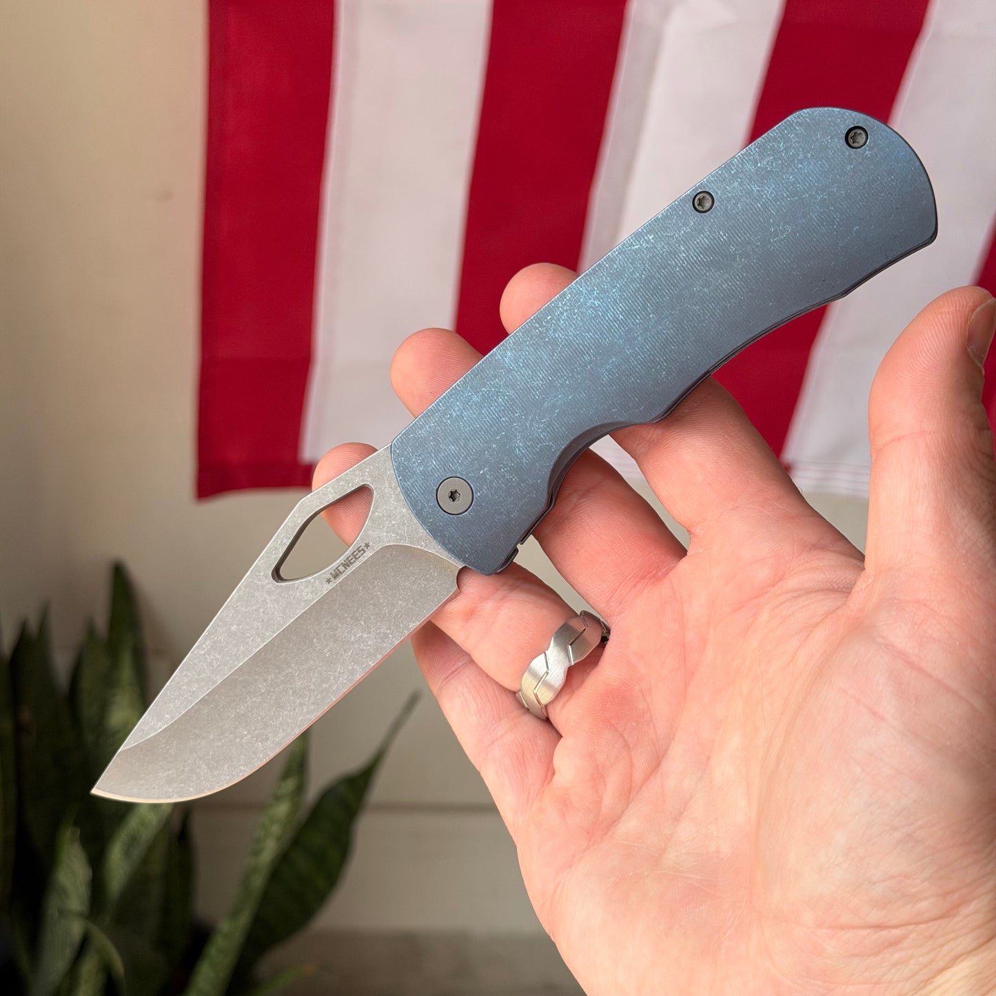McNees Dixon Frame Lock Knife, Blue Anodized Titanium, Atomic Stonewash MagnaCut Blade & Hardware – Made in USA (Model 1645)