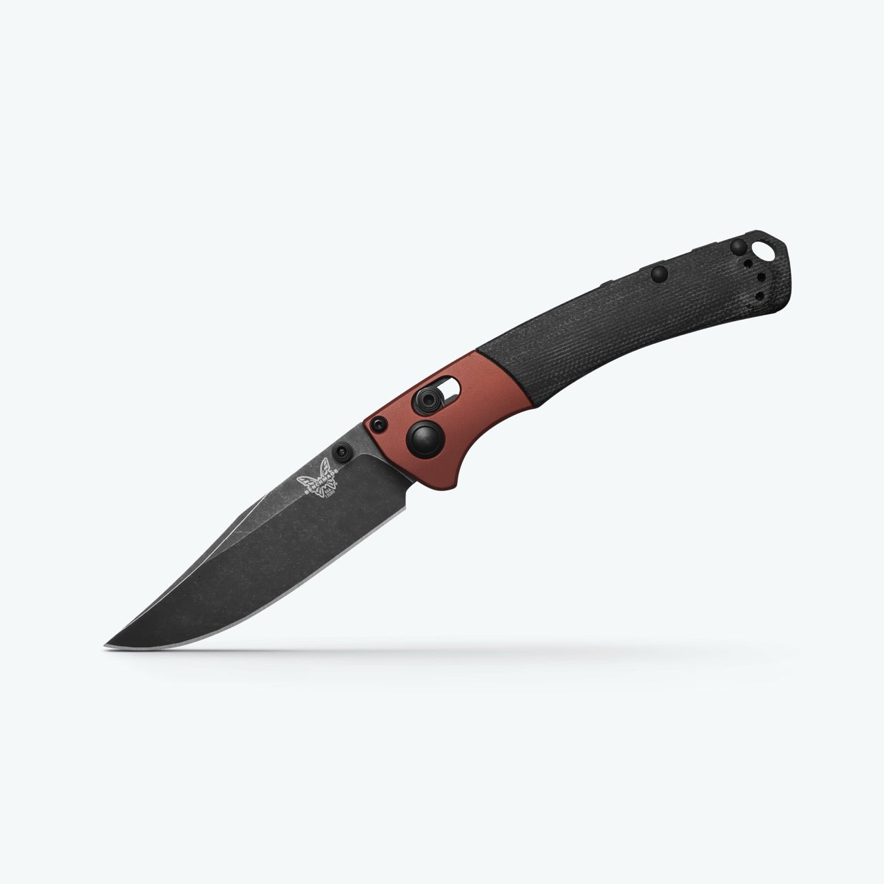 Benchmade Mini Crooked River Knife – Burnt Copper Aluminum Bolsters, Black Canvas Micarta Handle, DLC MagnaCut Clip-Point Blade, AXIS Lock – Made in USA (15085BK-04)