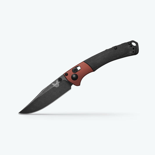 Benchmade Mini Crooked River Knife – Burnt Copper Aluminum Bolsters, Black Canvas Micarta Handle, DLC MagnaCut Clip-Point Blade, AXIS Lock – Made in USA (15085BK-04)