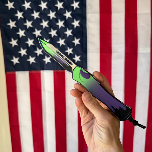 Heretic Cel Shade Frankenstein Monster HYDRA V4 Recurve Knife, Magnacut Blade, Automatic OTF – Made in USA (H408-CS-FM)