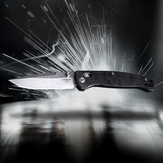 Hogue Mysto (Metal) 3.4″ Drop Point Knife, Black Diamond Richlite Handle, MagnaCut Blade, Made in USA (24457)