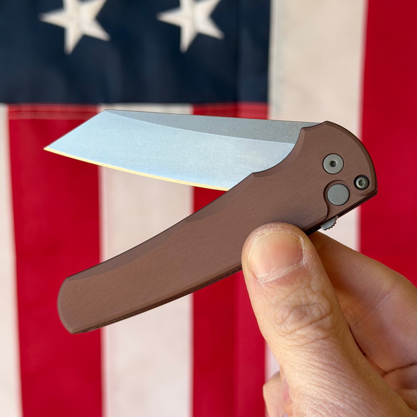 Pro-Tech Malibu Button Lock Knife, FDE Aluminum Handle, Stonewash MagnaCut Reverse Tanto Blade, 3.3″, Made in USA (5401-FDE)