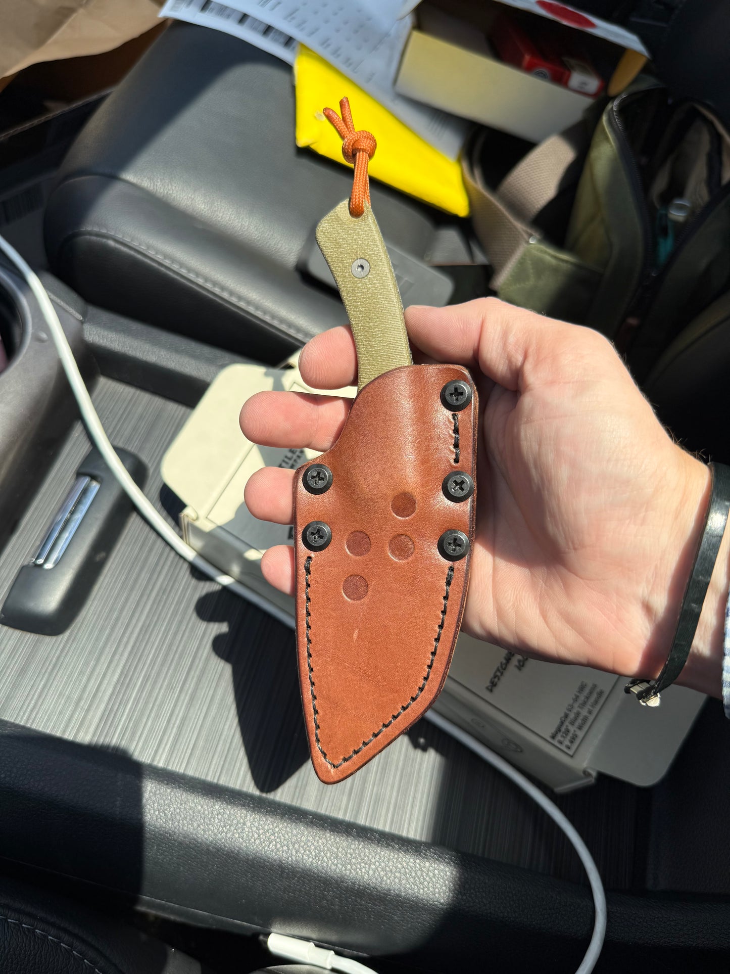 Redhawk Fixed Blade – Tumbled MagnaCut Reverse Tanto, 3D Contoured Micarta Handles, Leather Sheath – Made in USA