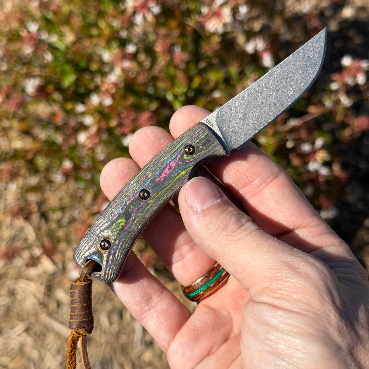 TRM TAGALONG 80’s CamoCarbon Fixed Blade, 2.4″ Blade, Made in USA