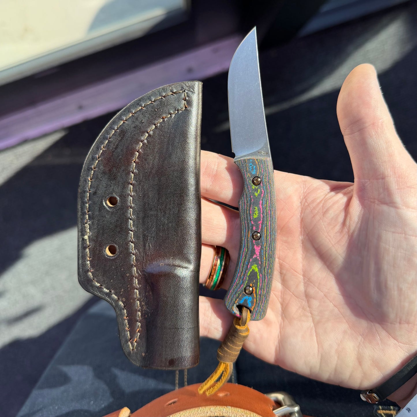 TRM TAGALONG 80’s CamoCarbon Fixed Blade, 2.4″ Blade, Made in USA