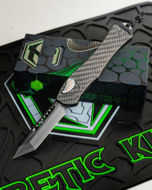 Heretic Hydra V4 Carbon Fiber 3.5 inch 20CV Tanto Automatic OTF Knife, DLC Blade, Titanium Accents – Made in USA (H406-6A-CF/FTI)