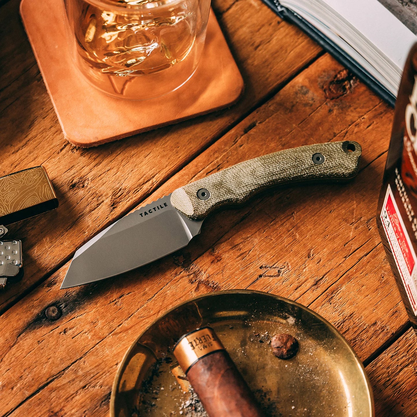 Redhawk Fixed Blade – Tumbled MagnaCut Reverse Tanto, 3D Contoured Micarta Handles, Leather Sheath – Made in USA