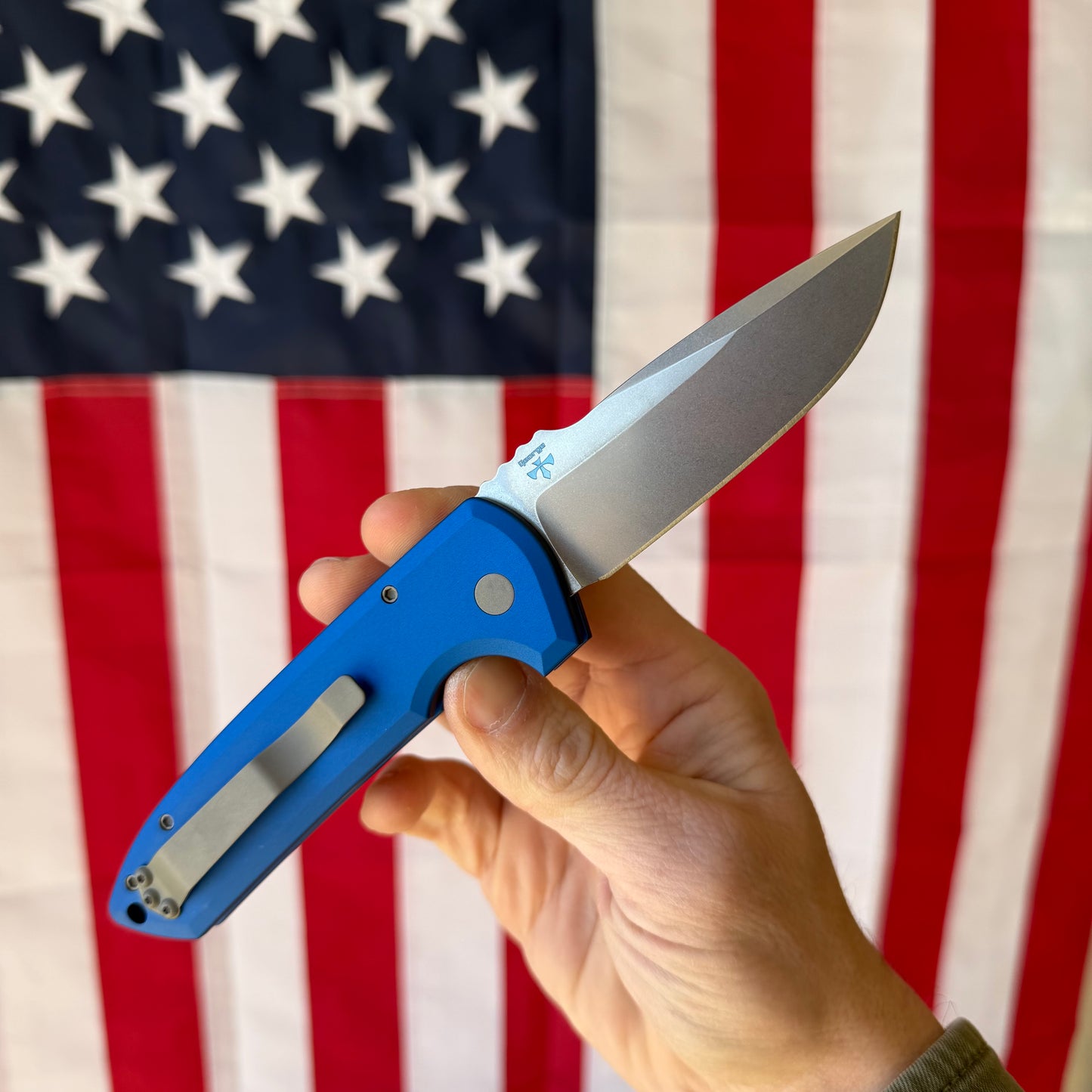Pro-Tech Rockeye Automatic Knife – Blue Aluminum Handle, Stonewash MagnaCut Blade – Made in USA (LG3101-Blue)