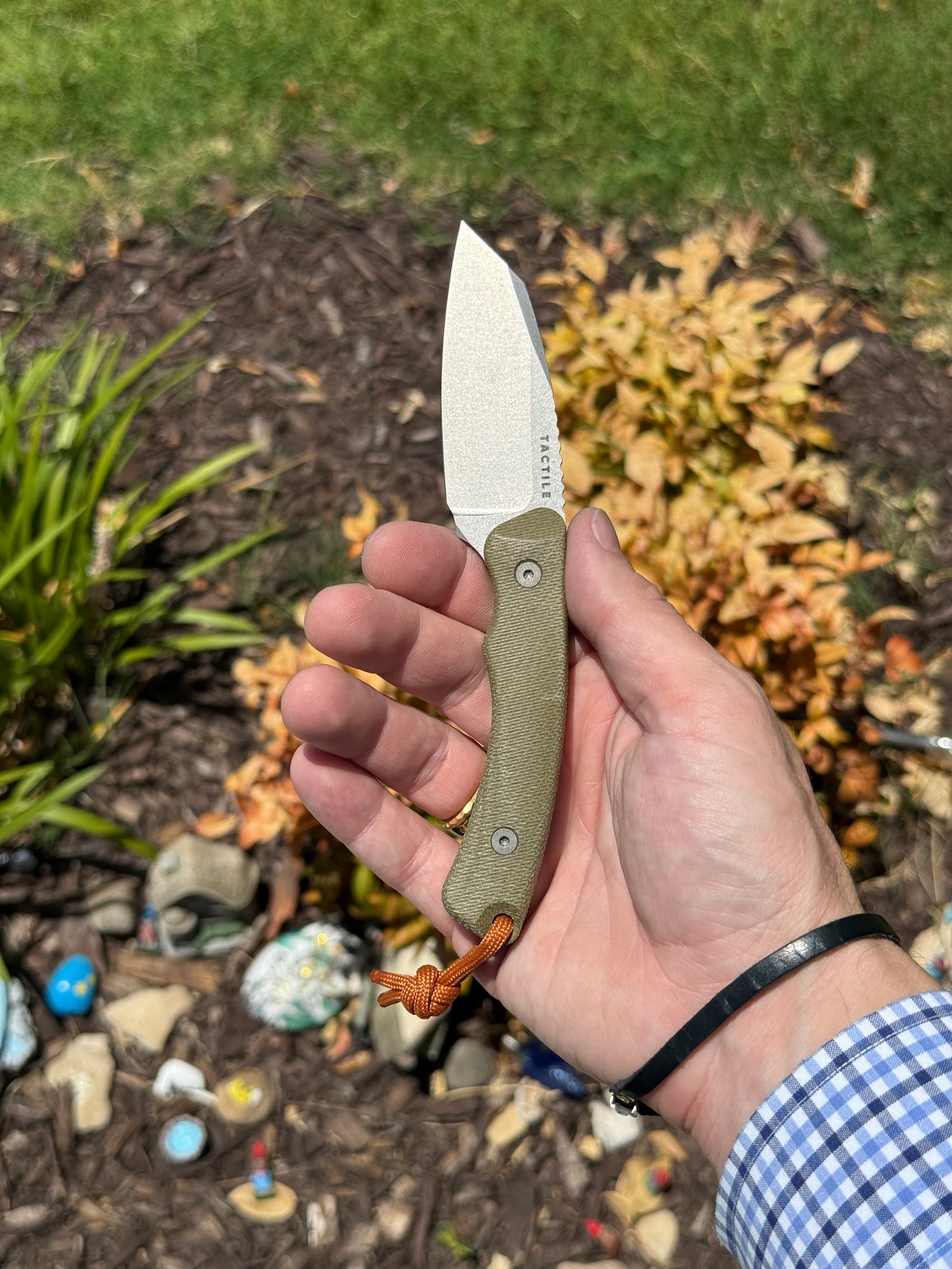 Redhawk Fixed Blade – Tumbled MagnaCut Reverse Tanto, 3D Contoured Micarta Handles, Leather Sheath – Made in USA