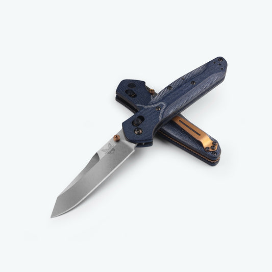 Benchmade Osborne 940-04 Denim Micarta, 3.4″ M390 Reverse Tanto Blade, Made in USA (940-04)