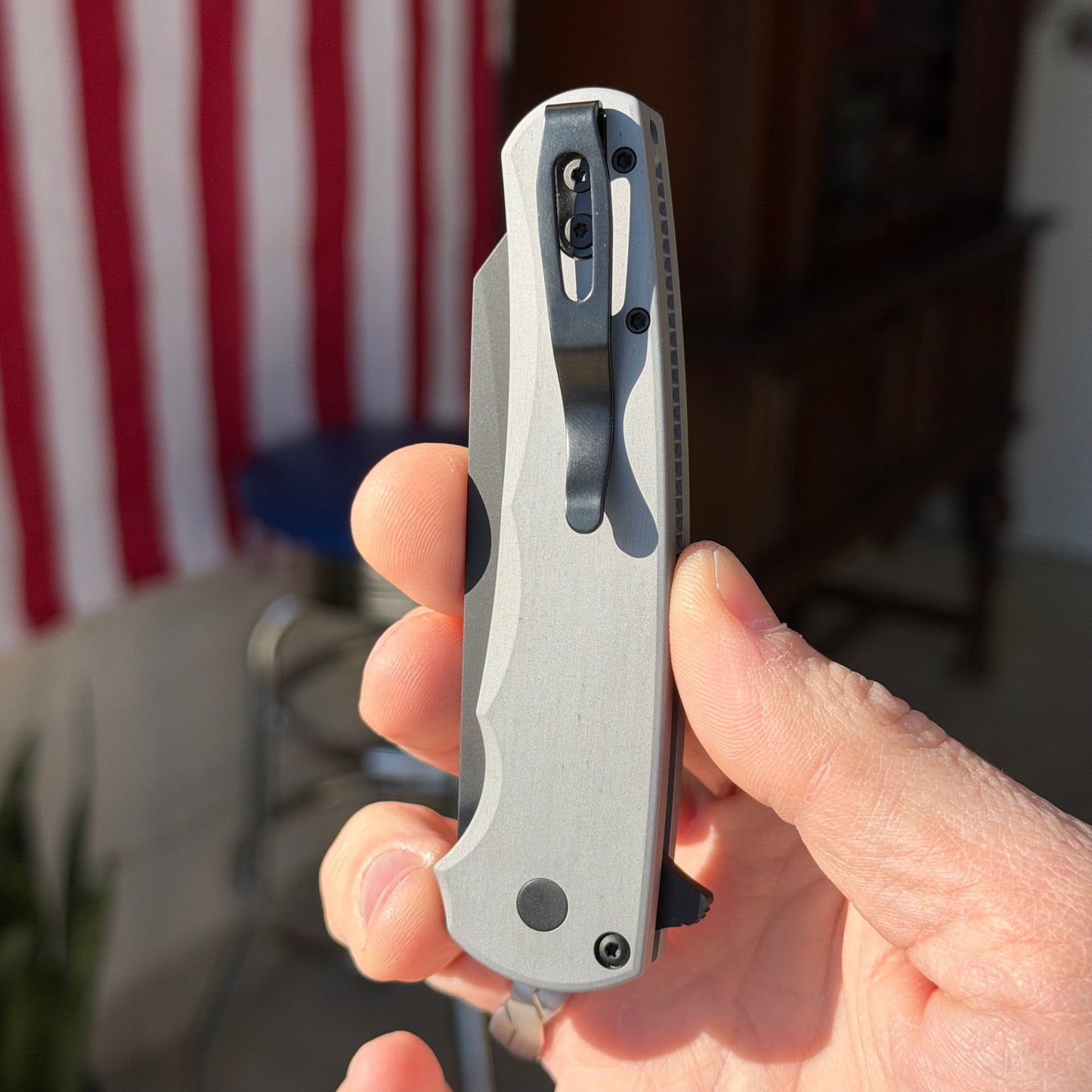 Pro-Tech Malibu Button Lock Knife, Grey Aluminum Handle, DLC MagnaCut Reverse Tanto Blade, 3.3″, Made in USA (5403-Grey)