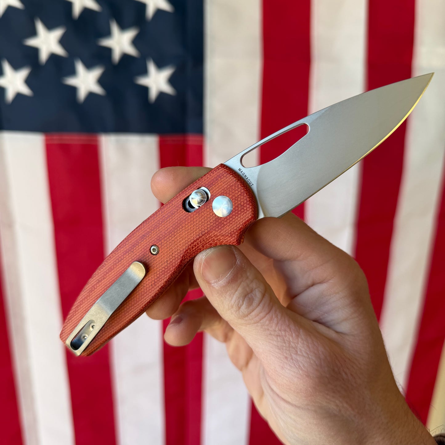 TRM Knives Bulldog Rev. B Folding Knife – Autumn Orange Micarta, MagnaCut Steel – Made in USA
