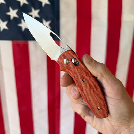 TRM Knives Bulldog Rev. B Folding Knife – Autumn Orange Micarta, MagnaCut Steel – Made in USA