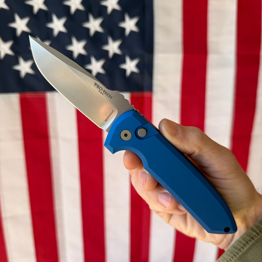 Pro-Tech Rockeye Automatic Knife – Blue Aluminum Handle, Stonewash MagnaCut Blade – Made in USA (LG3101-Blue)