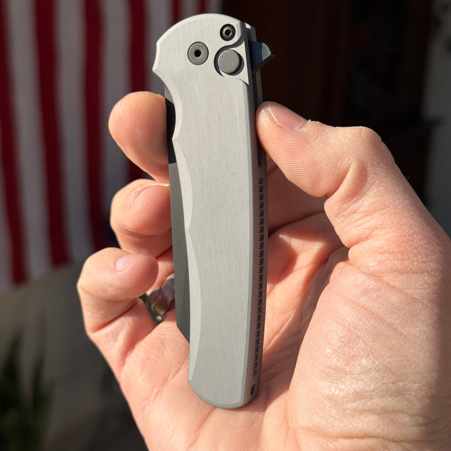 Pro-Tech Malibu Button Lock Knife, Grey Aluminum Handle, DLC MagnaCut Reverse Tanto Blade, 3.3″, Made in USA (5403-Grey)