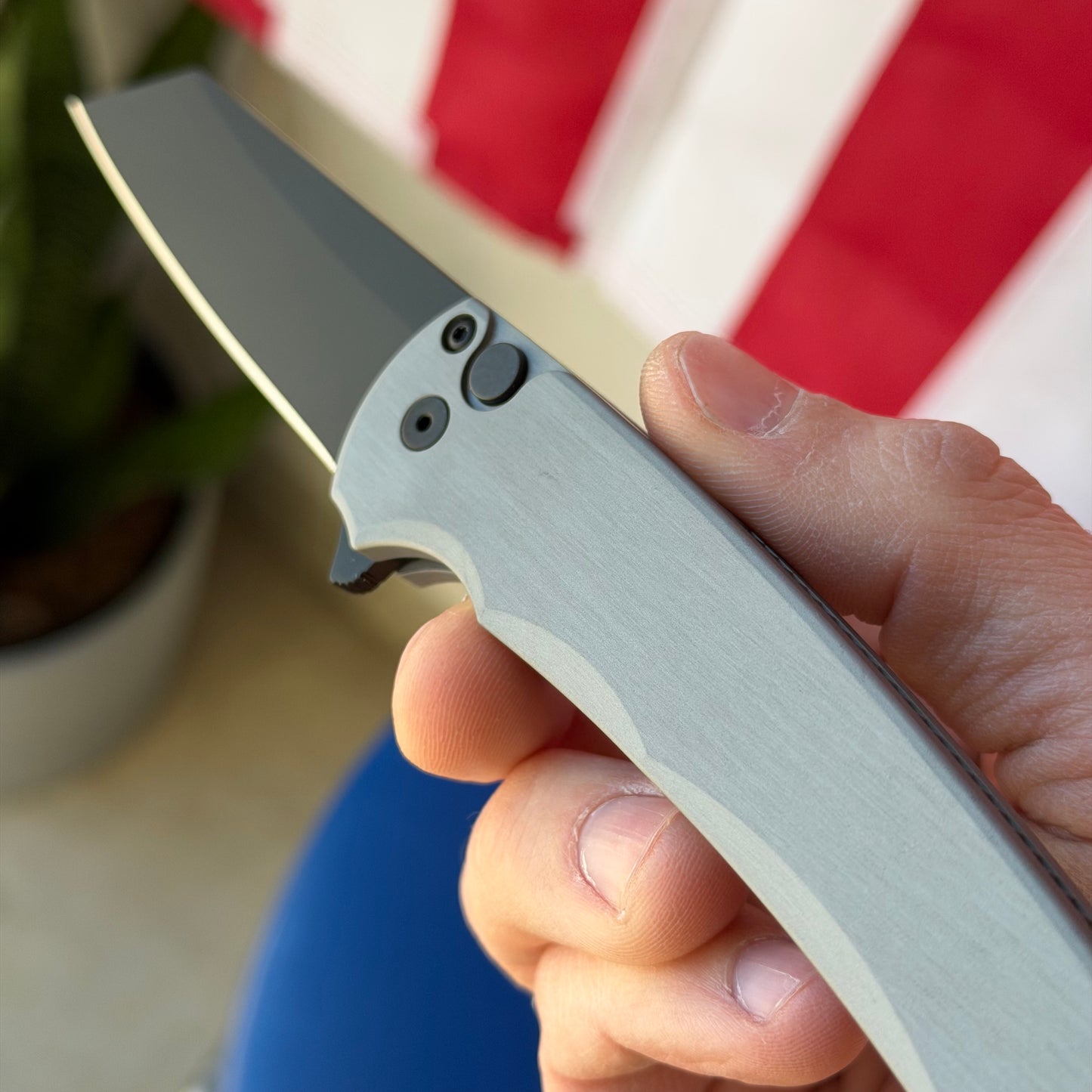 Pro-Tech Malibu Button Lock Knife, Grey Aluminum Handle, DLC MagnaCut Reverse Tanto Blade, 3.3″, Made in USA (5403-Grey)