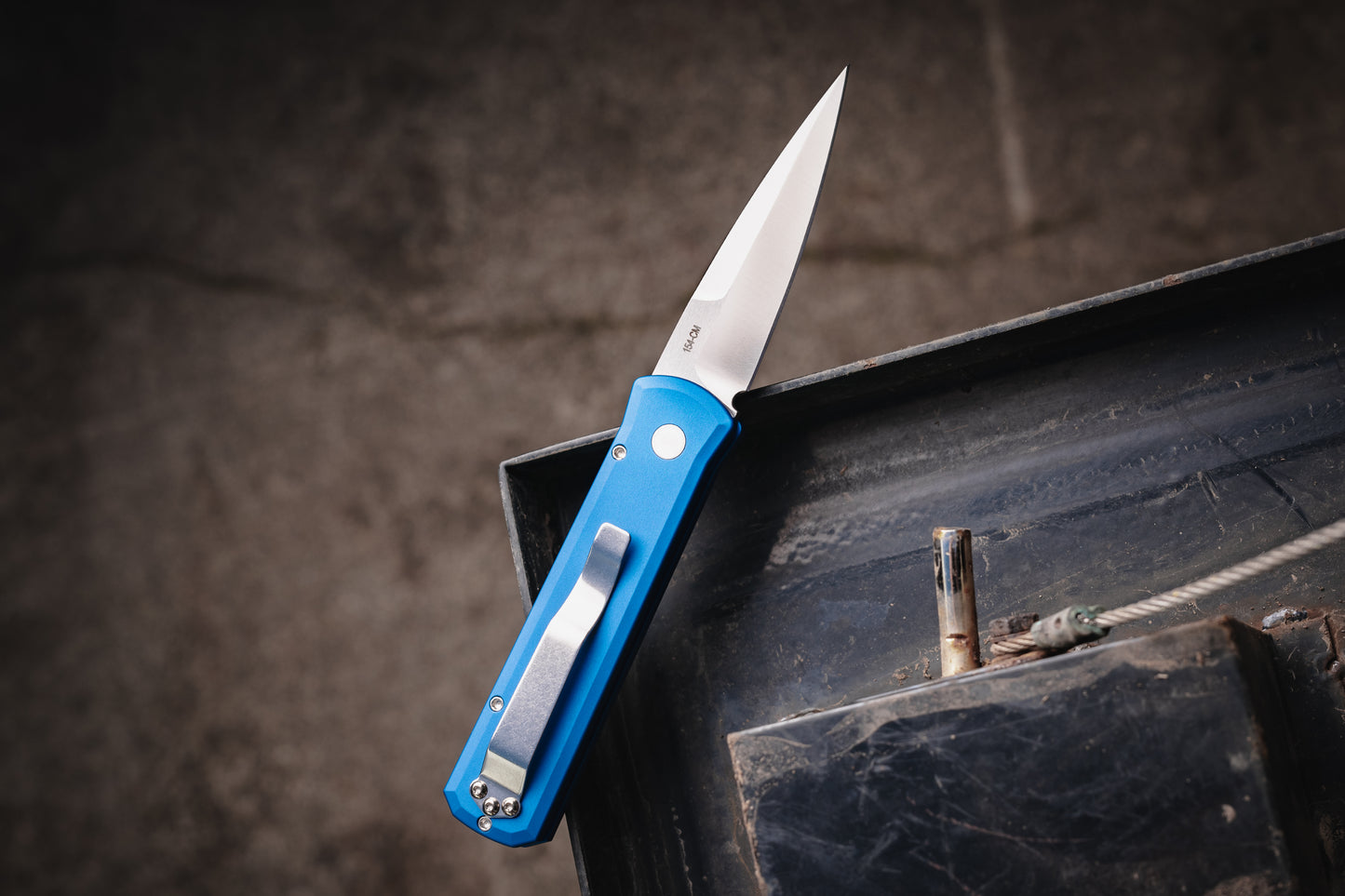 Pro-Tech Godson Automatic Knife, Blue Aluminum Handle, Satin Blade, 3.15″, Made in USA (721-SATIN BLUE)