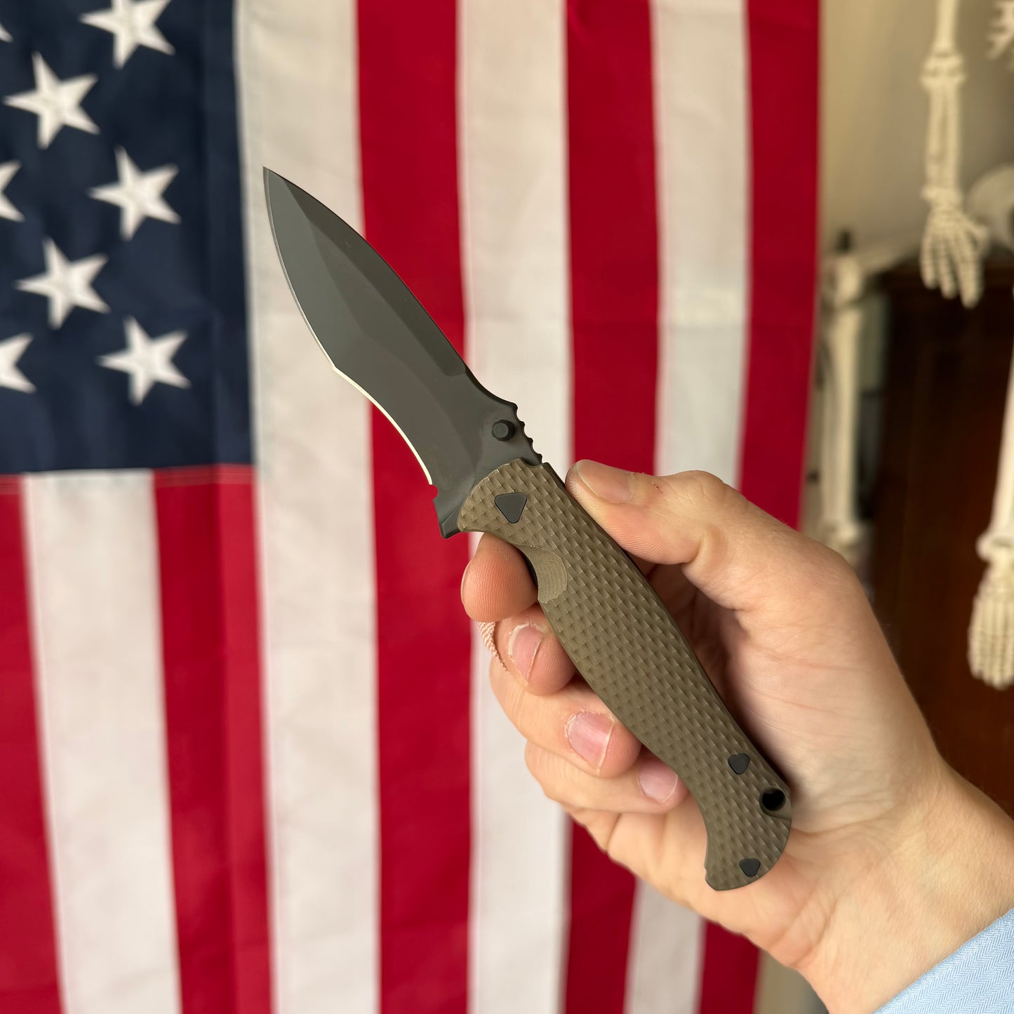 Half Face Blades Extremis Folder, PVD Coated Blade, Bronze Anodized Titanium Scales, Made in USA