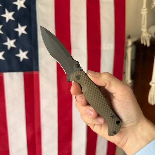 Half Face Blades Extremis Folder, PVD Coated Blade, Bronze Anodized Titanium Scales, Made in USA