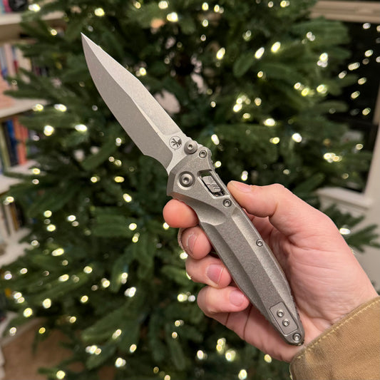 Microtech SOCOM Delta RAM-LOK Spear Point Knife, Stonewash Titanium Handle with Bronze Accents, 3.9″ Blade, Made in USA (Marfione Select, 159RL-10SMS2)