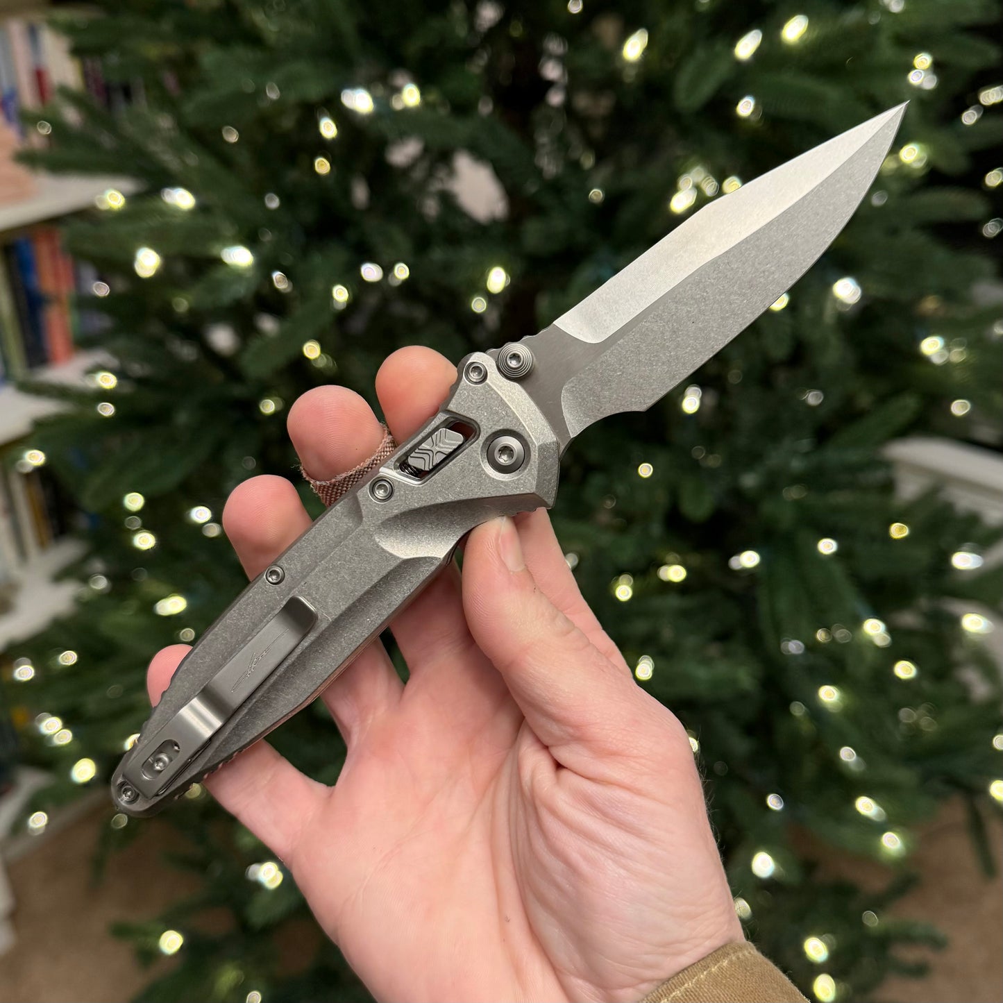 Microtech SOCOM Delta RAM-LOK Spear Point Knife, Stonewash Titanium Handle with Bronze Accents, 3.9″ Blade, Made in USA (Marfione Select, 159RL-10SMS2)