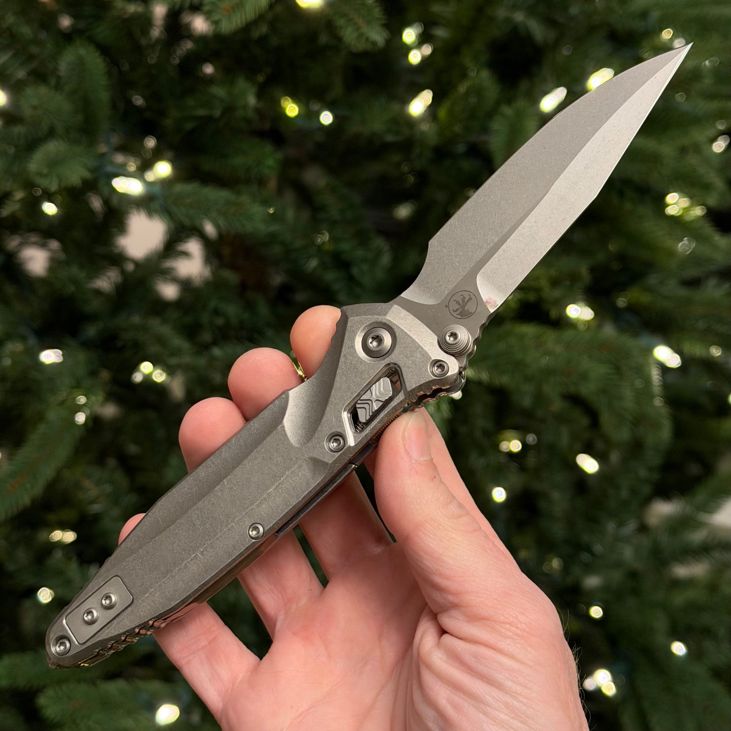 Microtech SOCOM Delta RAM-LOK Spear Point Knife, Stonewash Titanium Handle with Bronze Accents, 3.9″ Blade, Made in USA (Marfione Select, 159RL-10SMS2)