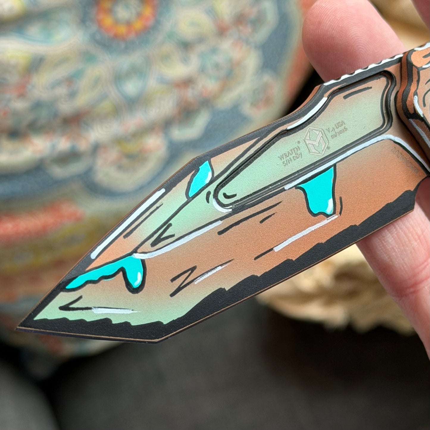 Heretic Knives Wraith V4 Auto Tanto Knife, Shipwreck Cel Shade Finish, Made in USA (H100-CS-SHIP)