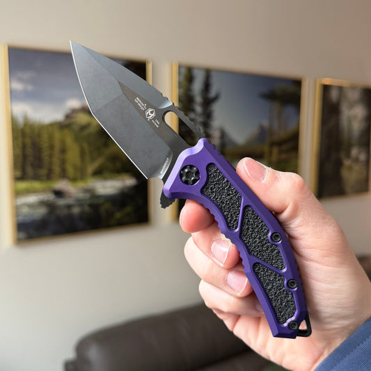 Heretic Knives Medusa Manual Tanto DLC Knife, Purple Tactical Chassis, 3” Blade – Made in USA (H009-6A-PU)
