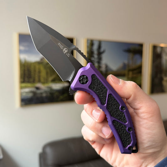 Heretic Knives Medusa Manual Recurve DLC Knife, Purple Tactical Chassis, 3” Blade – Made in USA (H010-6A-PU)