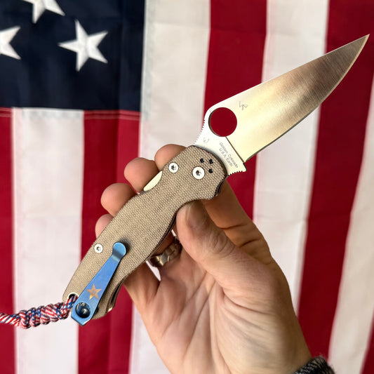 The Back Door: Para Military 2 (PM2) Knife Brown Micarta (3.4" Satin CRUWEAR) C81MPCW2 (Cancelation)