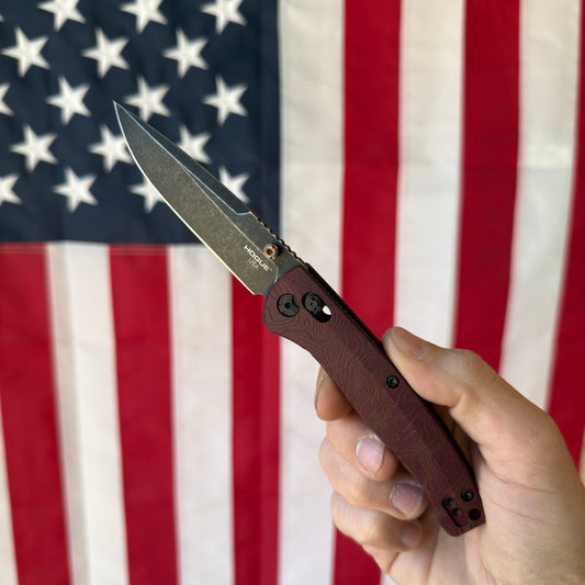 Hogue Mysto (Fire) 3.4″ Clip Point Knife, Redstone Fire Richlite Handle, CPM MagnaCut Blade, Made in USA (24452)