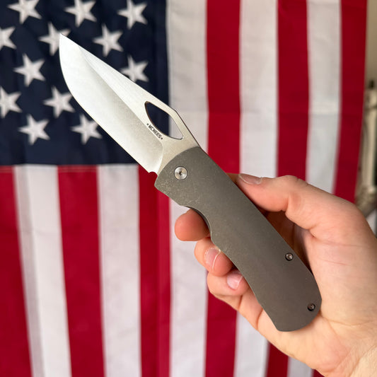 McNees Dixon Frame Lock Knife, Titanium, Satin MagnaCut Blade & Satin Hardware – Made in USA (2325)