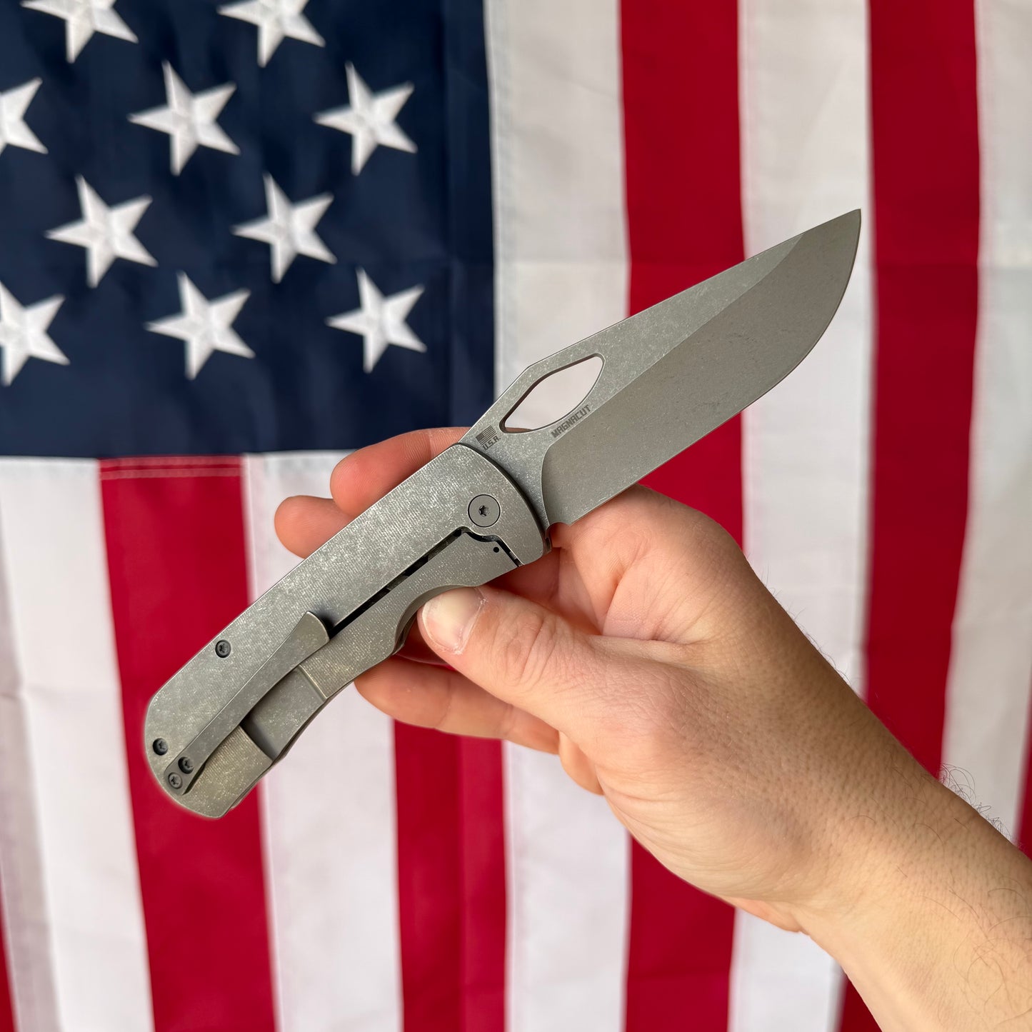 McNees Dixon Frame Lock Knife, Titanium, Atomic Stonewash MagnaCut Blade & Stonewashed Hardware – Made in USA (1606)