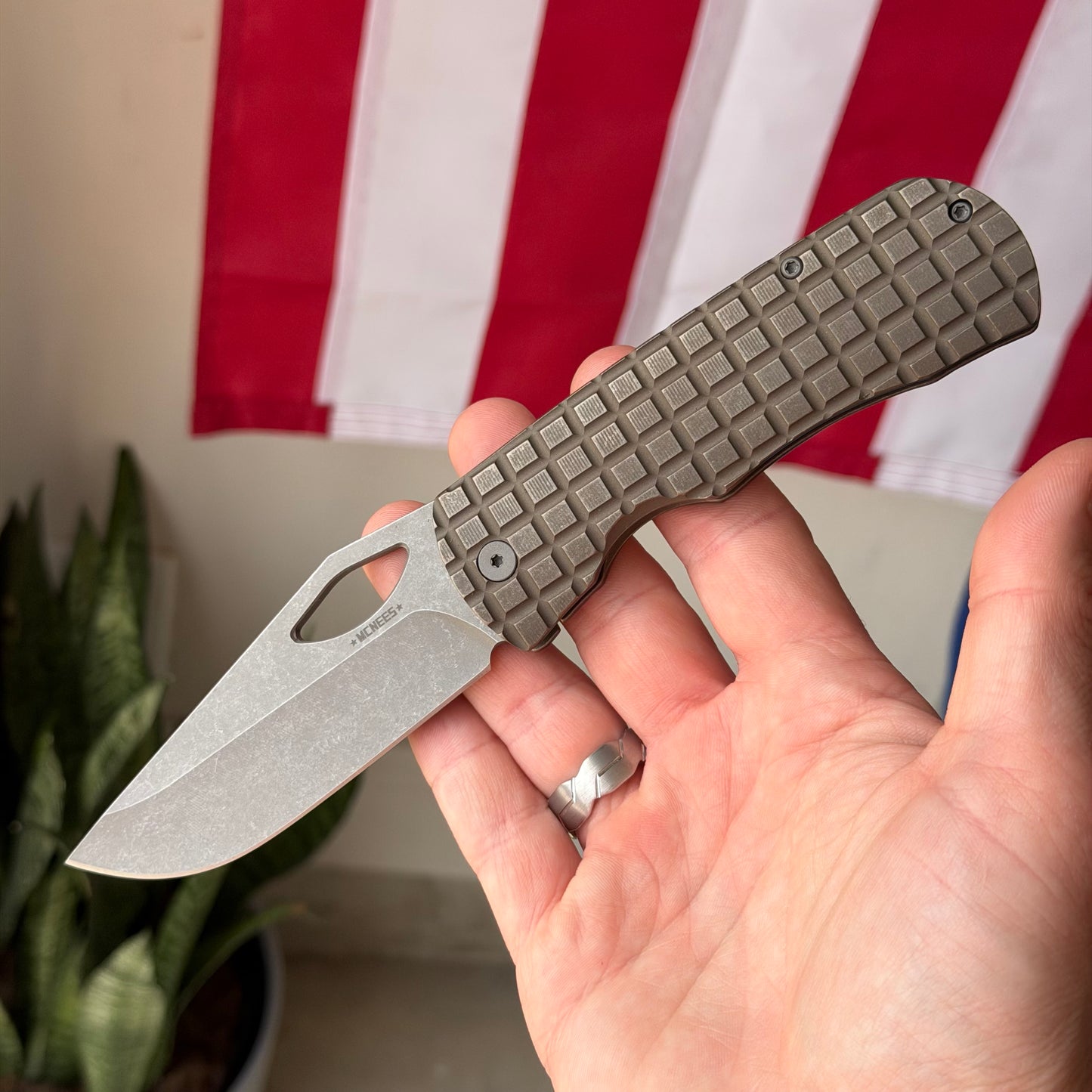 McNees Frag Dixon Frame Lock Knife, Bronze Anodized Titanium, Atomic Stonewash MagnaCut Blade – Made in USA (2366)