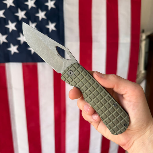 McNees Frag Dixon Folding Knife – Green/Bronze Atomic Stonewash - Titanium Frame Lock, 3.75″ MagnaCut Blade, Made in USA