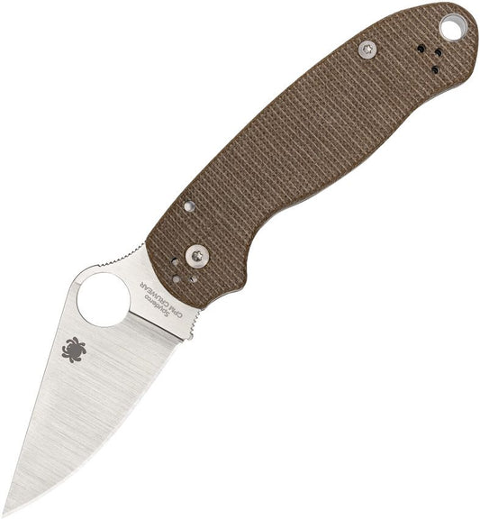 Para 3 CruWear & Micarta Compression Lock Folding Knife 2.95" CPM CruWear Satin Plain Blade, Brown Canvas Micarta Handles