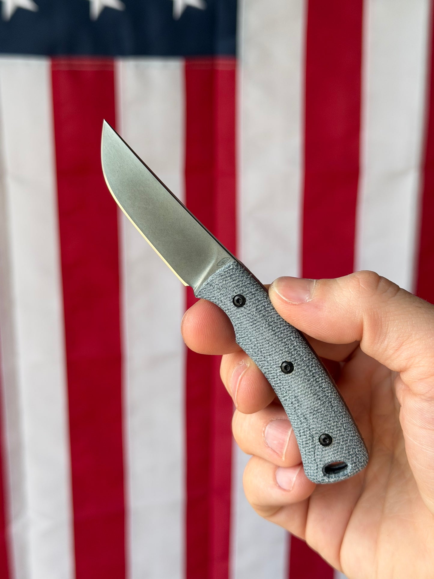 TRM Tagalong Special Edition DLC Fixed Blade Knife – MagnaCut, Blue Denim Micarta Scales, Black Leather Sheath – Made in USA