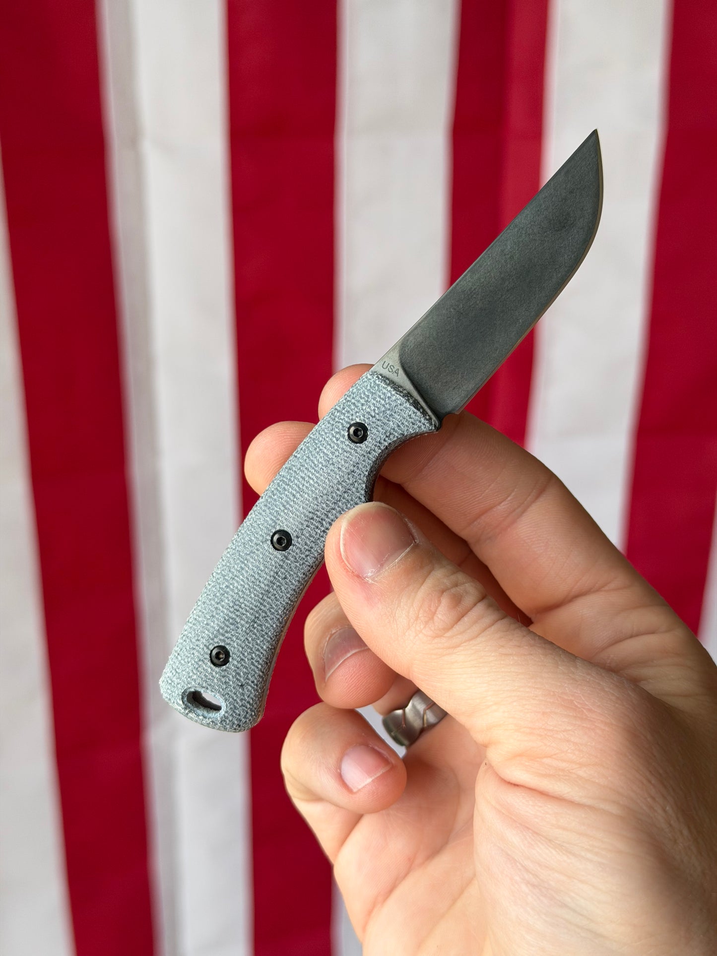 TRM Tagalong Special Edition DLC Fixed Blade Knife – MagnaCut, Blue Denim Micarta Scales, Black Leather Sheath – Made in USA