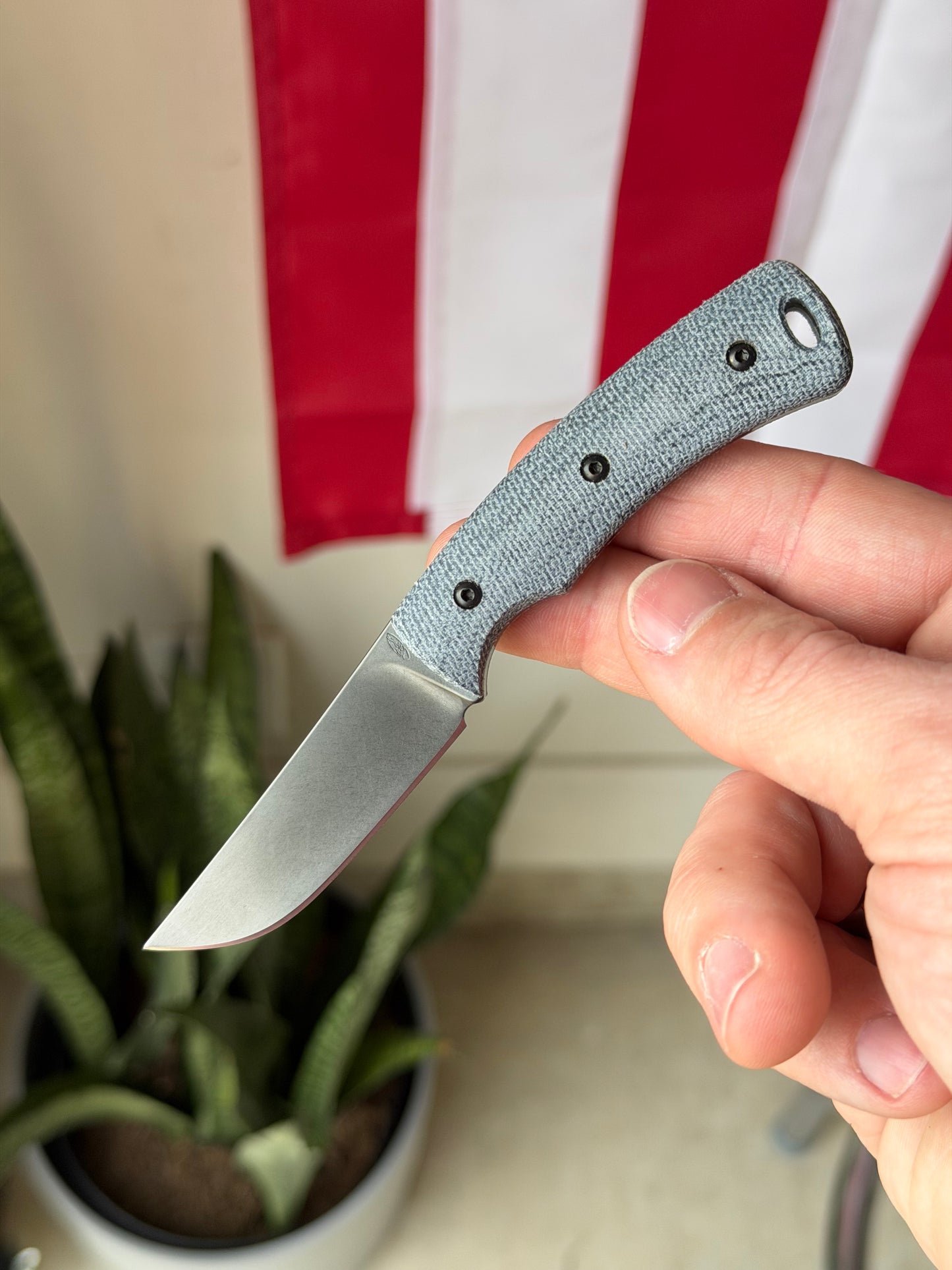 TRM Tagalong Special Edition DLC Fixed Blade Knife – MagnaCut, Blue Denim Micarta Scales, Black Leather Sheath – Made in USA