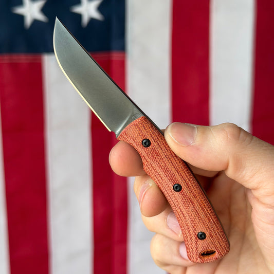 TRM Tagalong Special Edition DLC Fixed Blade Knife – MagnaCut, Autumn Orange Micarta Scales, Black Leather Sheath – Made in USA