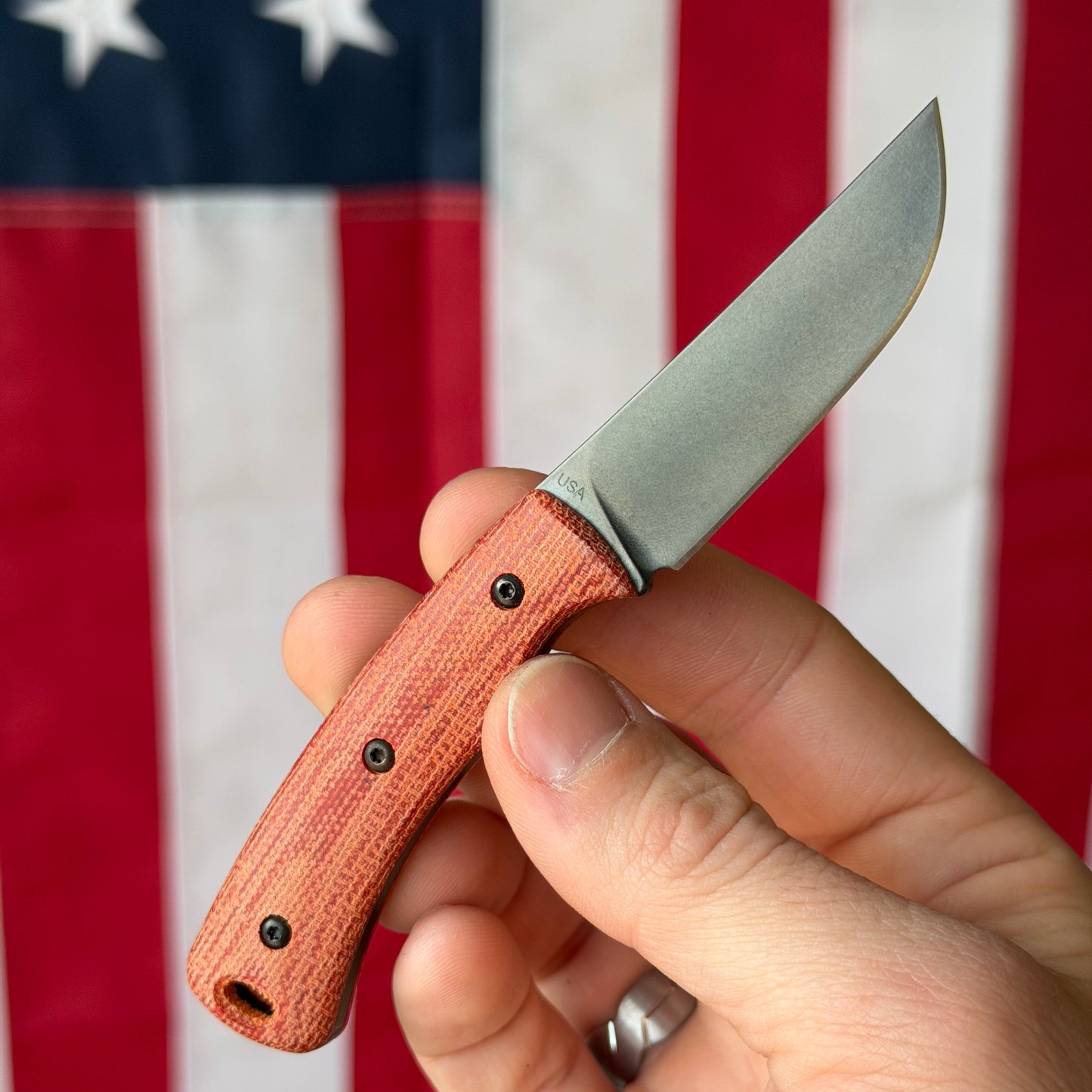 TRM Tagalong Special Edition DLC Fixed Blade Knife – MagnaCut, Autumn Orange Micarta Scales, Black Leather Sheath – Made in USA
