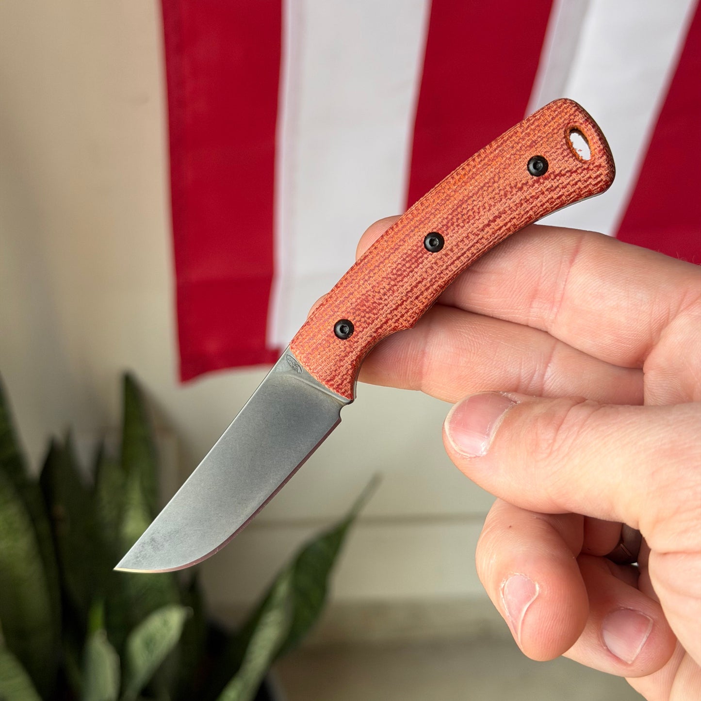 TRM Tagalong Special Edition DLC Fixed Blade Knife – MagnaCut, Autumn Orange Micarta Scales, Black Leather Sheath – Made in USA