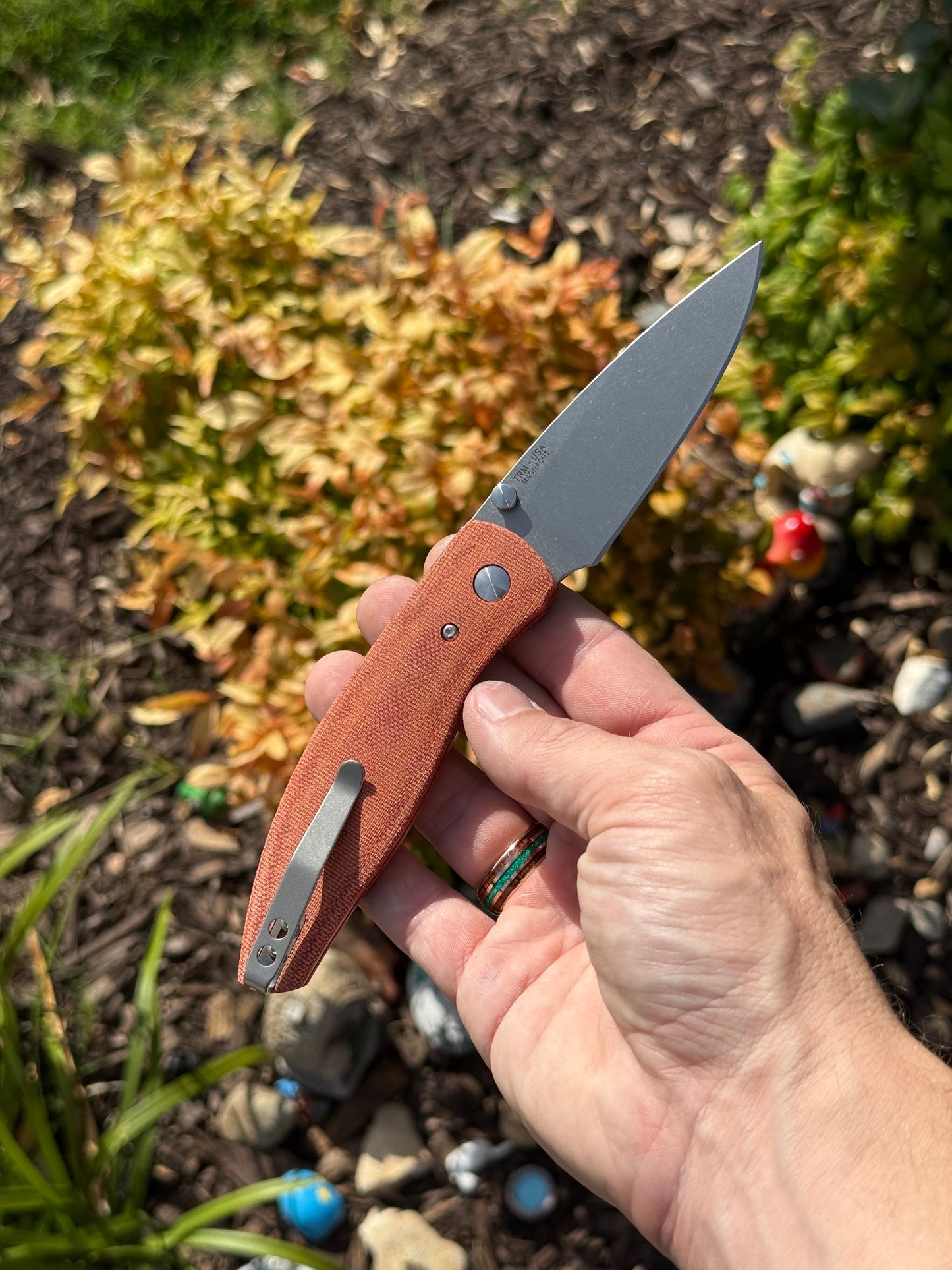 TRM ATOM LL Autumn Orange Micarta, 3.5″ MagnaCut Blade, Made in USA