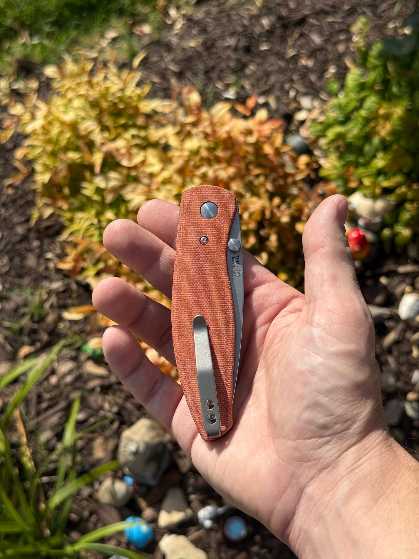 TRM ATOM LL Autumn Orange Micarta, 3.5″ MagnaCut Blade, Made in USA