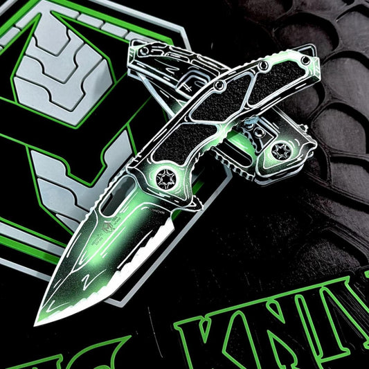 Heretic Medusa Manual Toxic Green Negative Cel Shade 3" MagnaCut Tanto Knife, Cerakote Blade and Handle – Made in USA (H009-NCS-TX)