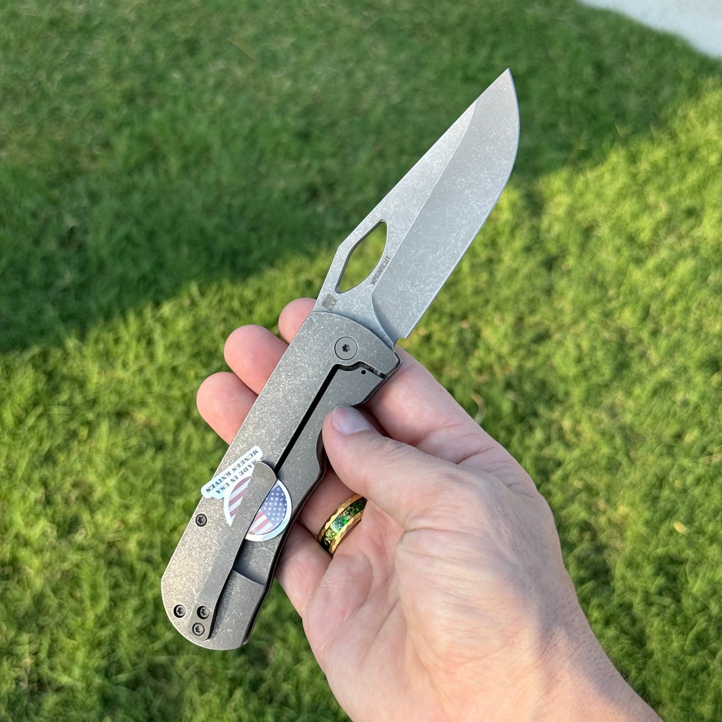 McNees Dixon Frame Lock Knife, Titanium, Atomic Stonewash MagnaCut Blade & Stonewashed Hardware – Made in USA (1606)