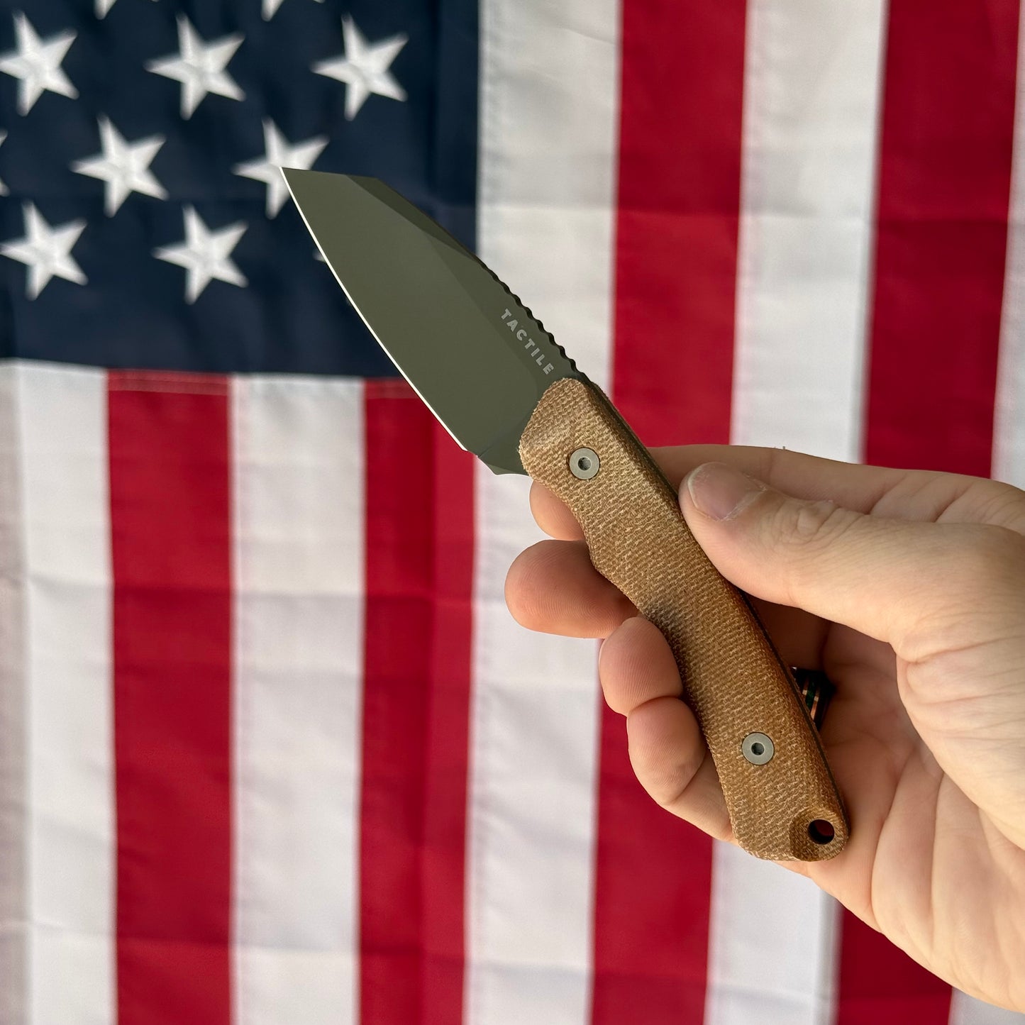 Redhawk Fixed Blade – Green Cerakote MagnaCut Reverse Tanto, 3D Contoured Micarta Handles, Leather Sheath – Made in USA