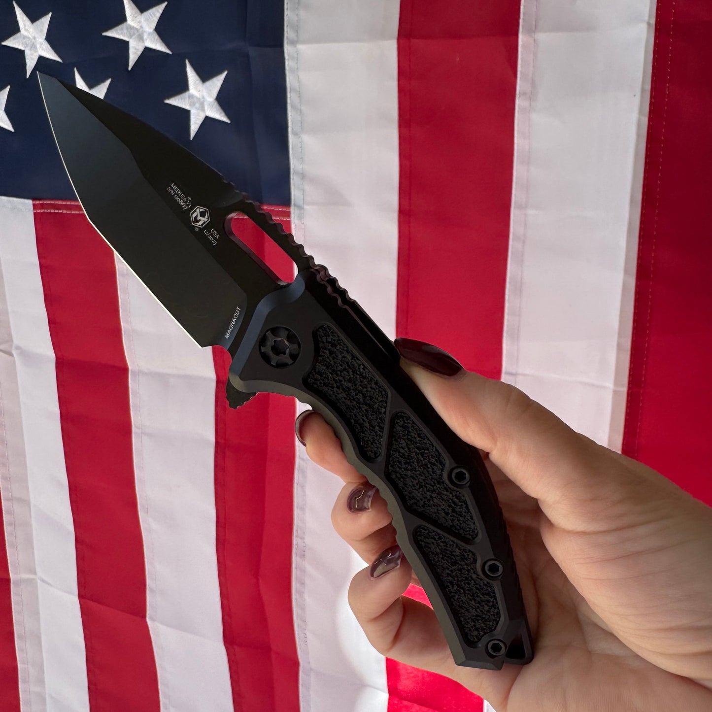 Heretic Medusa Manual Tactical 3.25 inch MagnaCut Tanto Knife, DLC Blade, Black Aluminum Handle – Made in USA (H009-6A-T)